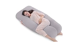 QUEEN ROSE Cuscino a Forma di U, Ideale per Gravidanza e Maternit&agrave; con Fodera Rimovibile e Lavabile (140 x 78 cm, Cotone, Grigio)