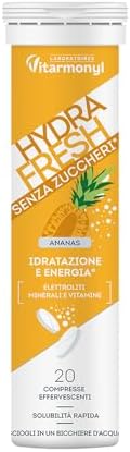 Hydrafresh Compresse Effervescenti Idratazione – Elettroliti, Magnesio, Calcio, Vitamine C e B – Integratore Energetico Senza Zuccheri Gusto Ananas – 20 pz - Vitarmonyl
