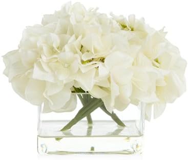 Kelly Hoppen London Hydrangeas In Glass Vase White Height 16cm X Width 22cm X Depth 22cm