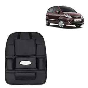 RD Universal PU Leather Car Auto Seat Back Organizer Multi Pocket Travel Storage Bag with Hangers, Tissue Paper and Bottle Holder-Black Colour Compatible for Maruti Suzuki Zen Estilo