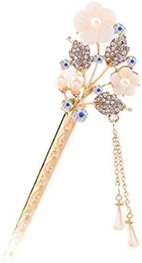 Sewanz Women's Gold Rhinetone Flowers Design Hair Clasp Hair Stick with Tassel Pearl Dangle Chain