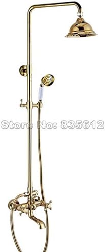 Bathroom Rain Shower Faucet Set W/Gold Color Brass Wall Mounted Dual Cross Handles Bathtub Mixer Tap with Handheld Shower Wgf396,Yellow