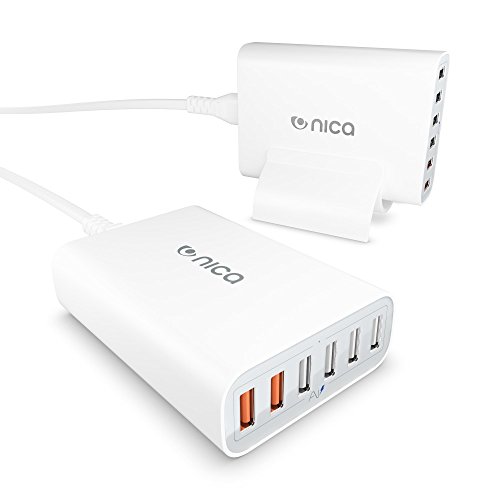 nica 6 Port USB Ladegerät Charger Quick Charge 2.0 Charging Station | Multi-Port mehrfach 6-Port Ladeadapter Reiseadapter Mehrfachstecker mit Ladekabel für iPhone Android iPad PSP MP3 Smartphone z.B. Apple Samsung Sony für HUAWEI - Weiß