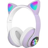 HEARTZ H10 CAT KEDİLİ LED IŞIKLI KAFA&Uuml;ST&Uuml; BLUETOOTH KULAKLIK (LİLA MOR)