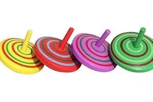 WYJUAN 4 Pcs Wooden Classic Colorful Spinning Tops Random Color Developmental Stress Relieve Spinning Tops