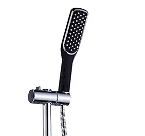 Plantex ABS Plastic Hand Shower With Hose Pipe And Holder, Black, Chrome Finish