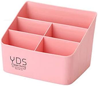 HSINCERELY Desktop Organiser Box Multi-function Five Compartment Storage Cabinet for Cosmetic Office Stationery Mobile Phone Remote Control Organiser Pink 19 * 16 * 14cm
