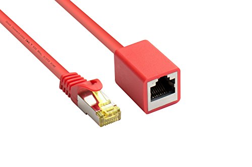 Good Connections RJ45 Ethernet LAN Patchkabel-Verlängerung mit Cat. 7 Rohkabel, mit Rastnasenschutz RNS, S/FTP, PiMF, halgenfrei, 500MHz, OFC, CU - 10-Gigabit-fähig (10/100/1000/10000-Base-T Ethernet Netzwerke) - rot, 3 m