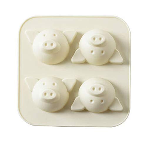 merymall UK - Molde de Silicona para Tartas (4 Orificios, Antiadherente, diseño de Cerdos)