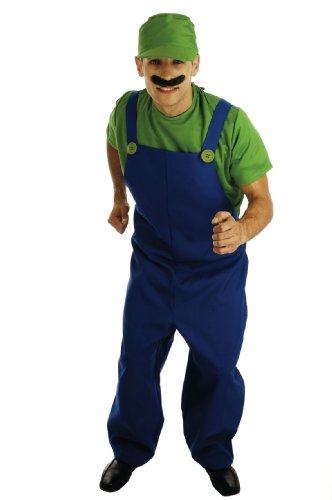 4 PIECE GREEN PLUMBER BROTHERS FANCY DRESS INC MOUSTACHE COSTUME XL-XXL SIZE PIECE INC MOUSTACHE,HANDY MAN (disfraz)