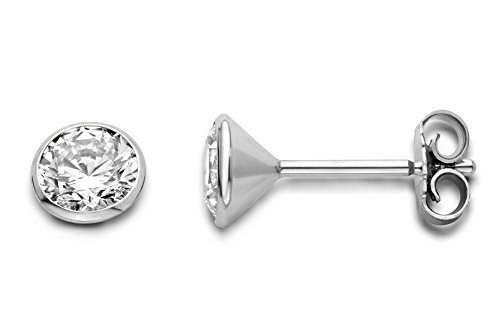 Miore Damen-Ohrstecker 925 Sterling Silber rhodiniert Zirkonia 5.50 mm Rundschliff wei