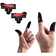 QOCXRRIN 2 Pair Anti-Slip Thumb Sleeve, Slip-Proof Sweat-Proof Professional Touch Screen Thumbs Finger Sleeve & 1 Pair Red Black Pubg Mobile Trigger All Mobile Phone Game Gaming Gloves.