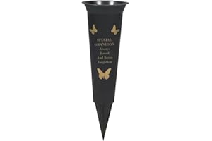 PRIDE HOME & GARDEN PHG Limited Edition Graveside Flower Vase with Personalised Verse | Unique Grave Side Flower Pot | Memorial Gift for Loved One | Durable Plastic Flower Holder | 33 x 11 (Grandson Black)
