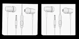 Made in India Earbuds Headphones with Microphone 2 Pack, Earbuds Wired Stereo Earphones in-Ear Headphones Bass Earbuds, for All Smartphones, Combo of 2(White)