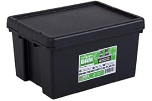 Wham Bam 100% Recycled Super Strong Impact Resistant Black Re-Usable Storage Boxes With Lids 16 Litre 38.5 x 29 x 21.5cm (1 Box)