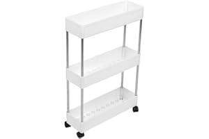 ‎BOXEDHOME BoxedHome 298B3 Schlanke Küchenwagen Rädern, platzsparendes Badezimmerregal Küchenregal für Küche, Badezimmer, Wäsche, Schlafzimmer, Alkovenregal, Aufbewahrungswagen, Weiß 3 Schicht