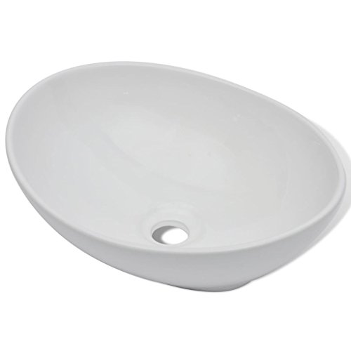 vidaXL Lavello Bianco in ceramica di lusso a forma ovale 40 x 33 cm