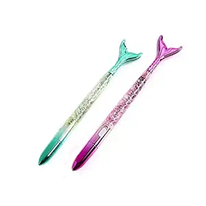 AASA Glitter Fish Tail Designer Ball Pen with LED Light for Kids Girls and Boys, Birthday Gift Item, Set of 2Pcs(Multicolor)
