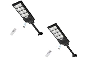 papasbox Paquete de 2 farolas solares LED de 400 W con control remoto | Luz de seguridad vial con energía solar de 6500 K y sensor de movimiento | Farola exterior con luz solar