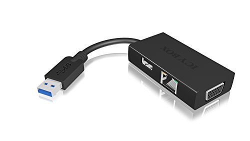 Icy Box IB-AC531 USB 3.0 Hub mit 100 Mbit LAN, VGA (bis 1080p), 1x USB 2.0 Anschluss schwarz