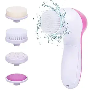 TwinZone Multifunction Beauty Care Brush Deep Clean 5 in 1 Facial Cleaner Relief Face Massager (Pink)