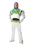 The mens Toy Story Buzz Lightyear costume includes a top, trousers, snood and detachable jet pack wings