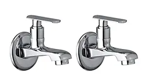 SPAZIO Brass Bib Cock Body Tap/Short Body Tap with Wall Flange for Bathroom/Kitchen(Mirage; Silver) - Pack of 2