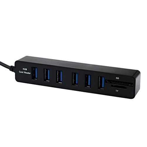 Bescita 2 in1 TF -Kartenleser 2.0 + Super Speed USB 2.0 6 Port Splitter HUB