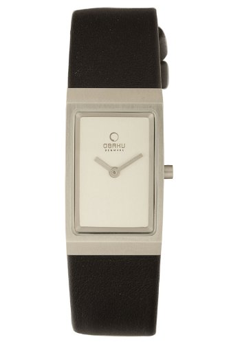 Obaku by Ingersoll ladies silver dial black leather strap watch