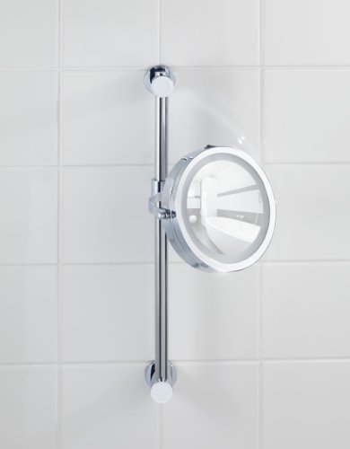 WENKO 20907100 Power-Loc LED Wandspiegel Carpi – Befestigen ohne bohren, Spiegelfläche ø 17.5cm, 500% Vergrößerung, Stahl, 25.5 x 50.5 x 23 cm, Chrom - 14