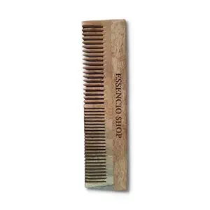 ESSENCIO SHOP NEEM COMB |Wooden Comb | Hair Growth, Hairfall, Dandruff Control | Hair Straightening, Frizz Control | Comb for Men, Women | Treated with Neem Oil, & 18 Herbs (Dual Tooth types)