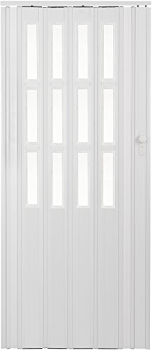 Falttür Schiebetür weiss farben mit Schloß und Fenster Höhe 203 cm Einbaubreite bis 85 cm Doppelwandprofil Neu - 2