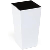 KREHER XL Design Pflanztopf aus Kunststoff in Hochglanz Weiß mit herausnehmbaren Einsatz. Maße BxT in cm: 35 x 35, Höhe…