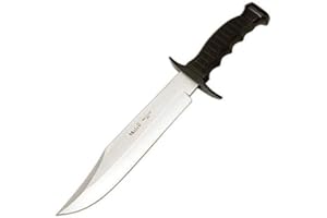 Muela Cuchillo Big Mountain 95-221 hoja de acero ACX-380 de 22 cm y empuñadura de goma verde para Caza, Pesca, Supervivencia y Bushcraft Realizado en Ciudad Real + Portabotellas de regalo