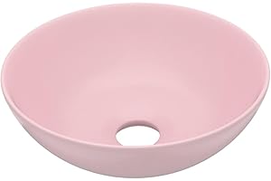 vidaXL Lavabo de Cuarto de Baño Redondo Lujo Tocador Montado Encima Aseo Indoro Cocina Garaje Fácil de Limpiar Moderno Cerámica Rosa Mate