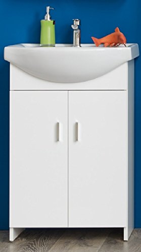 Preisvergleich Produktbild Dreams4Home Waschbeckenunterschrank 'Brose' - Standschrank, Schrank, Waschbeckenschrank, Badschrank, Badezimmerschrank, Unterschrank, 2 Türen, B / H / T:ca.50 x 56 x 35 cm, FSC-K: 70%, Weiß Dekor / Weiß Hochglanz Lack, Made in EU