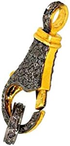 925 Sterling Silver Lobster Lock Clasp 1.59 Ct Diamond Studded Findings Jewelry