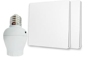 FAST LED TECHNOLOGY Interrupteur sans fil et sans pile Auto alimenté - Écologique - Qualité Pro - Va et vient RF - KIT 2 télécommande mural + 1 Douille à vis E27 Adaptateur Radio - Longue Distance - 200 m