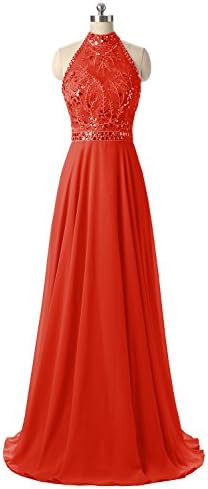 Poplarboy Women's Long Lace Prom Wedding Dress Chiffon Evening Bridesmaid Dress Size 18 Red