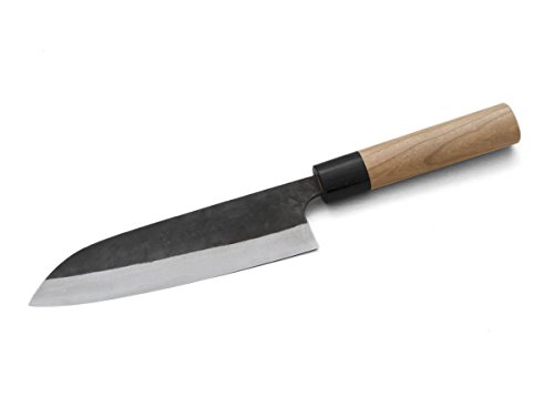 Original japanisches SANTOKU-Messer Kurouchi Yoshimi Kato. Klingen-Länge 17cm. Aogami super, handgeschmiedet. Runder Echt-Holz-Griff aus hochwertiger amerikanischen Kirsche - 4