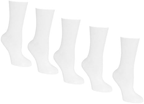 Ladies Socks, 5 Pairs, 3-5 UK, 35-38 EU, White Diabetic suitable trouser Socks