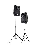 Das kompakte eSmart PA-Lautsprecher Boxen Set HSR D210A Aktiv bietet ein harmonisches Klangbild mit einer Dauerbelastbarkeit von 2x 400 Watt RMS und einer Spitzenbelastbarkeit von 2x 1.600 Watt PMPO. Die 2-Wege-Boxen verfügen über einen 38 cm (15