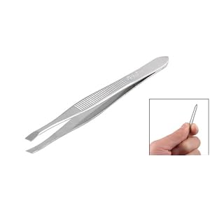 Haobase Silver Tone Slanted Flat Tip Metal Hair Eyebrow Tweezer Tool for Lady - Image 2
