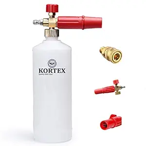 Kortex Heavy Duty Professional Foam Lance Bottle Red with Solid Brass Nozzle and Solid Brass Quick Connector Combo
