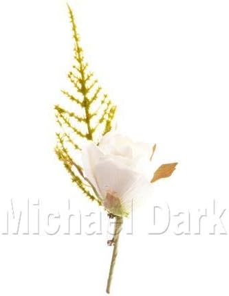 Artifical White Rose Wedding Buttonhole with fern