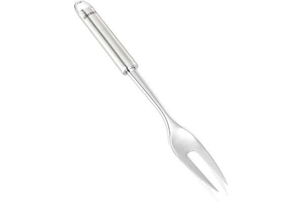 Leifheit Fourchette à viande Sterling, Fourchette à rôtir 33 cm en inox de haute qualité, Grande fourchette grill, fourchette de service, fourchette barbecue design avec œillet de suspension
