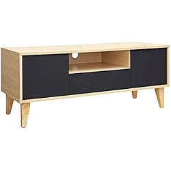 VASAGLE Meuble Télévision Moderne, Support TV avec Tiroir, 2 Portes et Casier Ouvert, Pieds en Bois Massif, 110 x 40 x 45 cm, Couleur Boisée et Gris Foncé LTV29NG