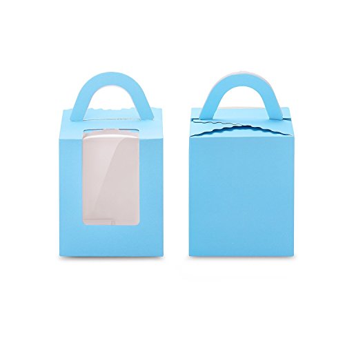 Syndecho12pcs Paper Single Cupcake Gift Boxes with Window and Handle 3.7"*3.7"*4.3" (Light Blue)