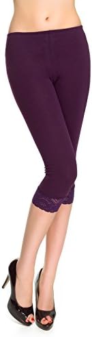 MITAAMI Women's Cotton Leggings with Lace Trim Edges Size 18