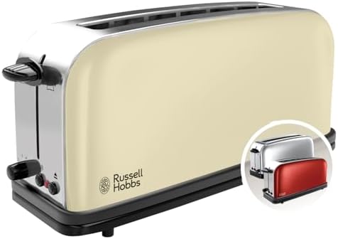 Russell Hobbs Tostapane Classic 2 Fette, Fessure Extra Larghe, Regolazione Doratura, Funzione Riscalda e Scongela, Design Crema –Long Toaster 21395-56